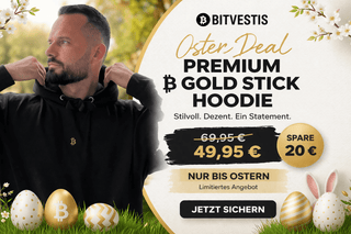 Premium Bitcoin Gold Stick Hoodie in Schwarz mit goldener Stickerei – Oster-Deal 2026 von BITVESTIS
