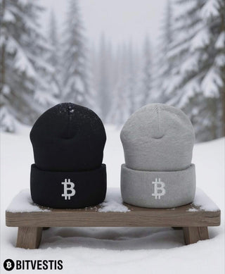 Schwarze Bitcoin Beanie im Winter-Look – Bärenmarkt oder Bullrun 2025?