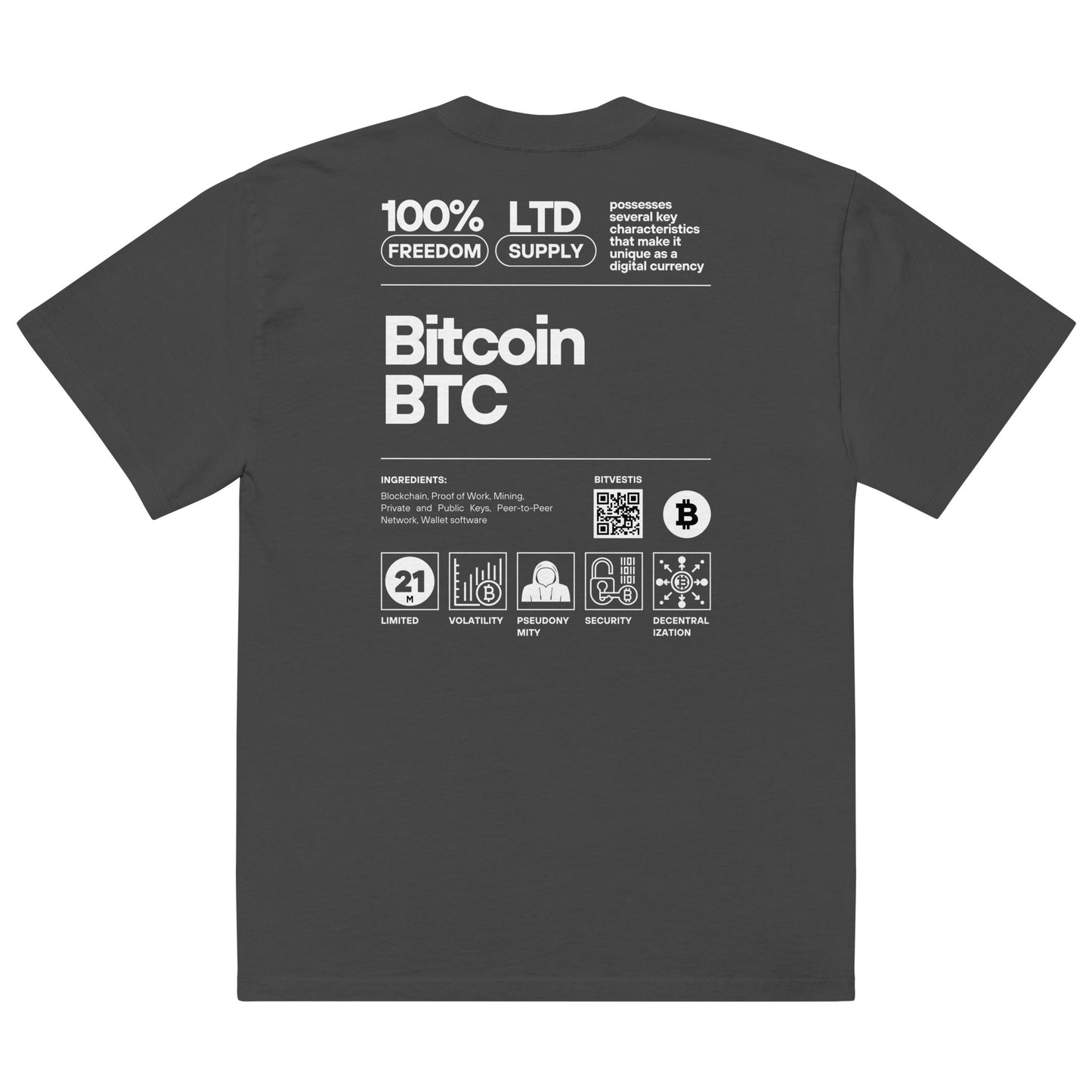 BITCOIN LABEL OVERSIZED T-SHIRT BITVESTIS BITVESTIS Faded Black S Print-Rücken-btcmode-bitcoin-t-shirt