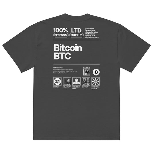 BITCOIN LABEL OVERSIZED T-SHIRT BITVESTIS BITVESTIS Faded Black S Print-Rücken-btcmode-bitcoin-t-shirt