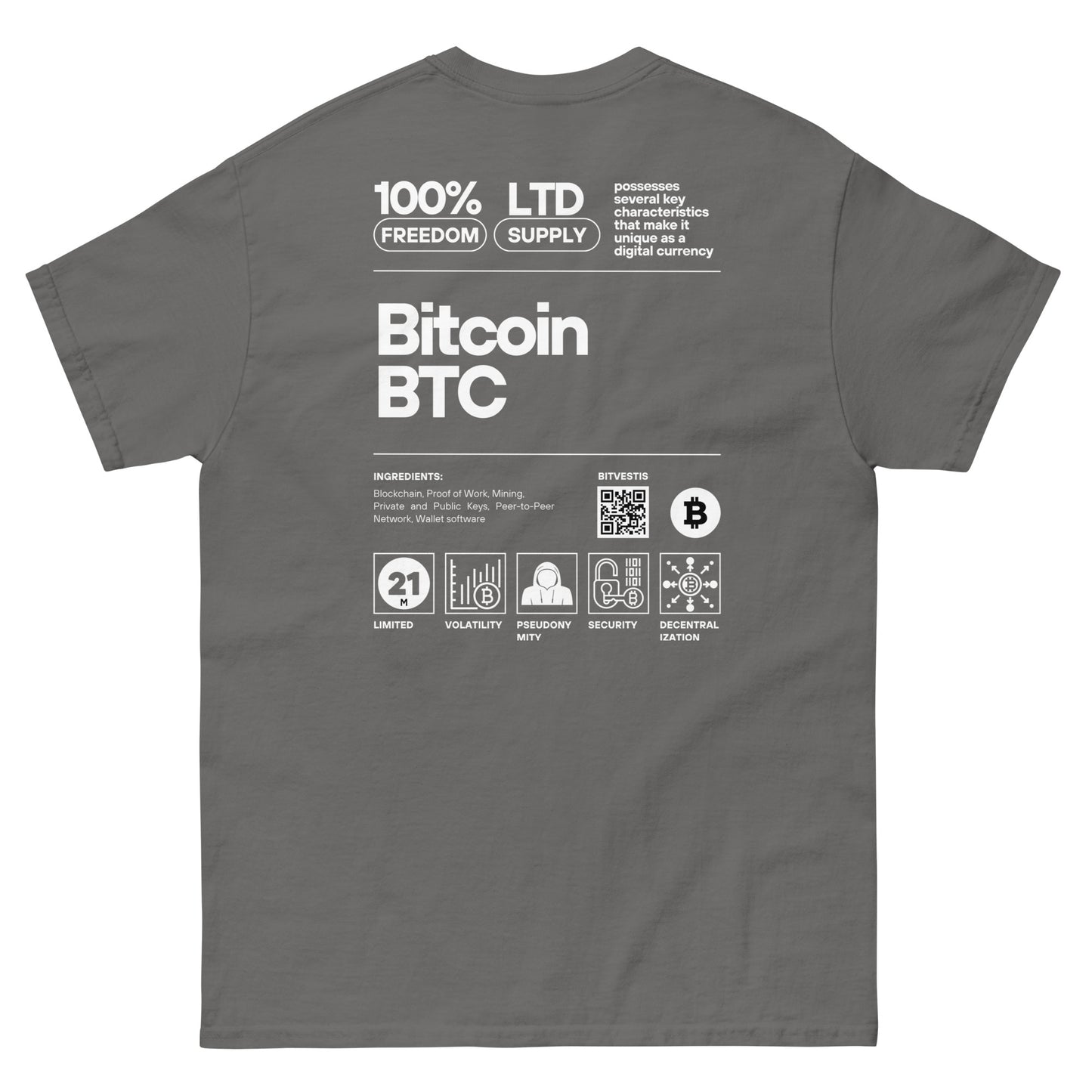 BITCOIN LABEL T-SHIRT BITVESTIS Holzkohle S