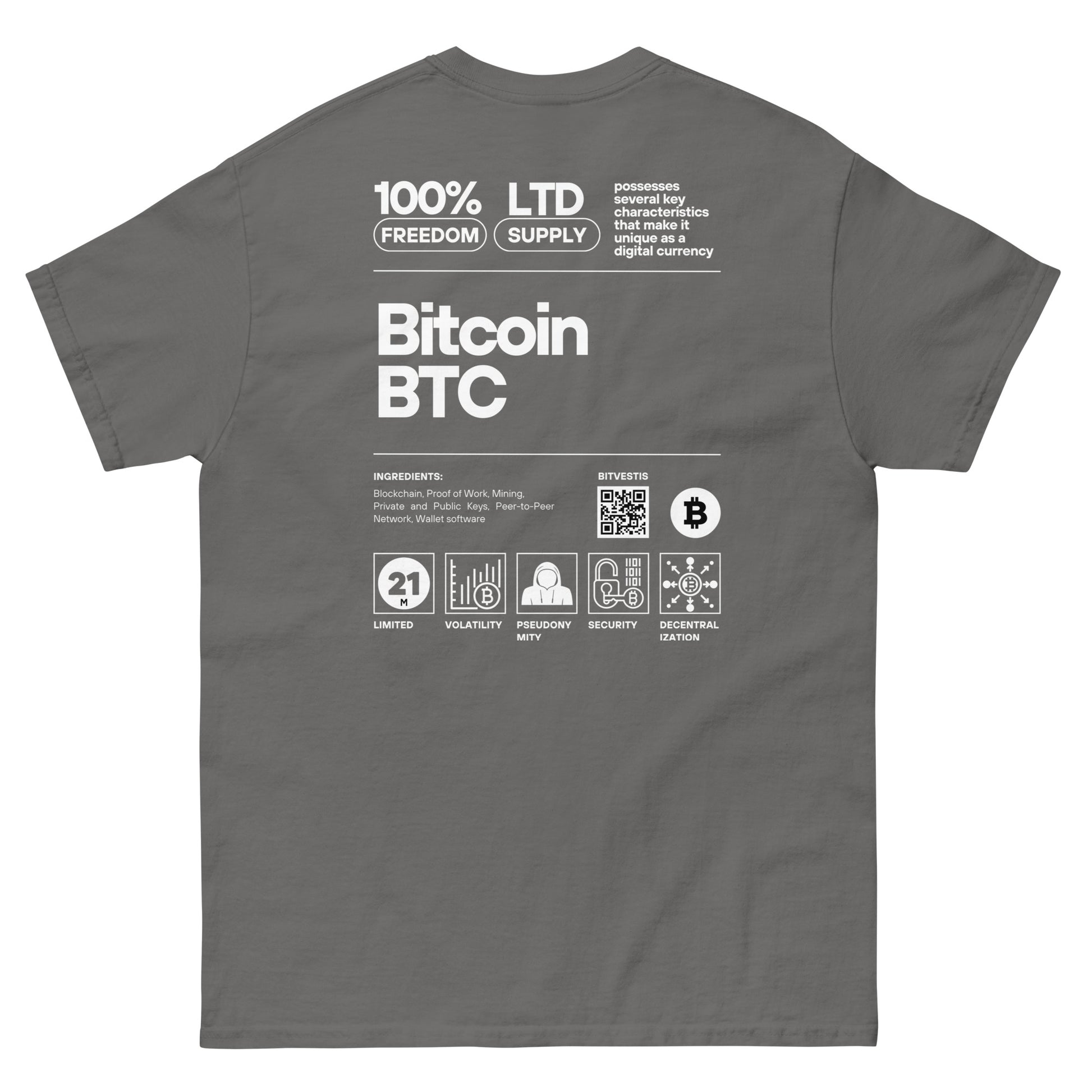 BITCOIN LABEL T-SHIRT BITVESTIS Holzkohle S