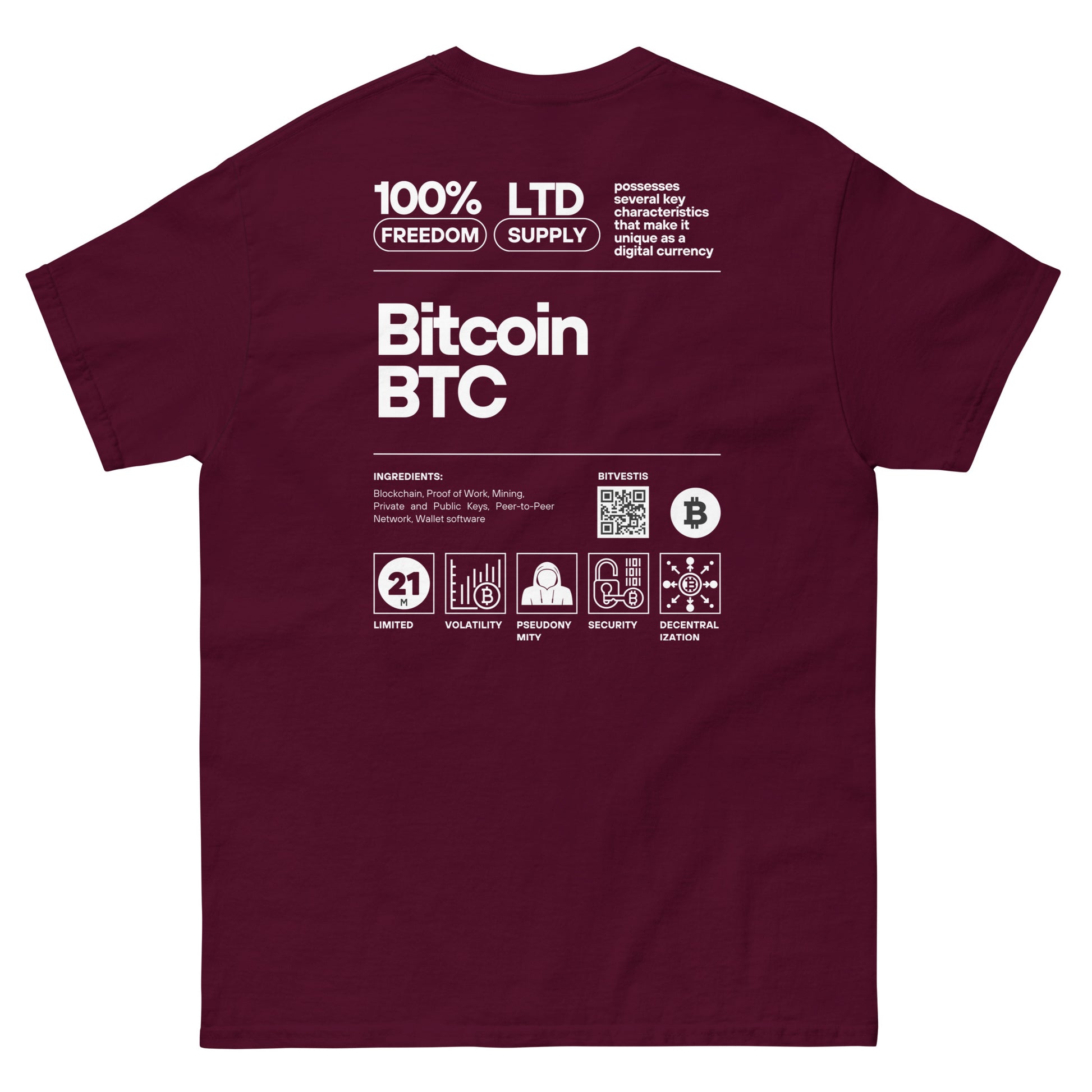 BITCOIN LABEL T-SHIRT BITVESTIS Kastanienbraun S