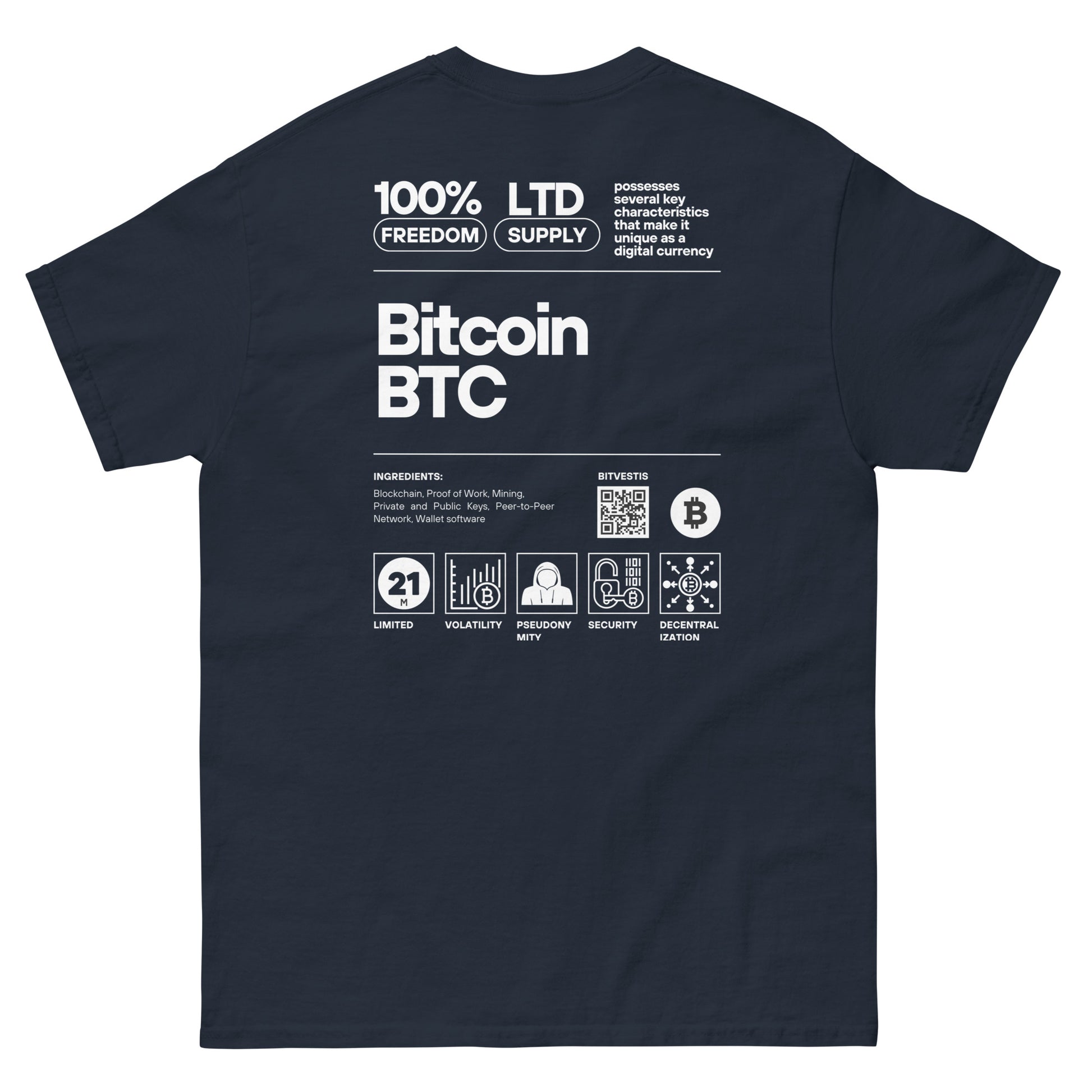 BITCOIN LABEL T-SHIRT BITVESTIS Navy S