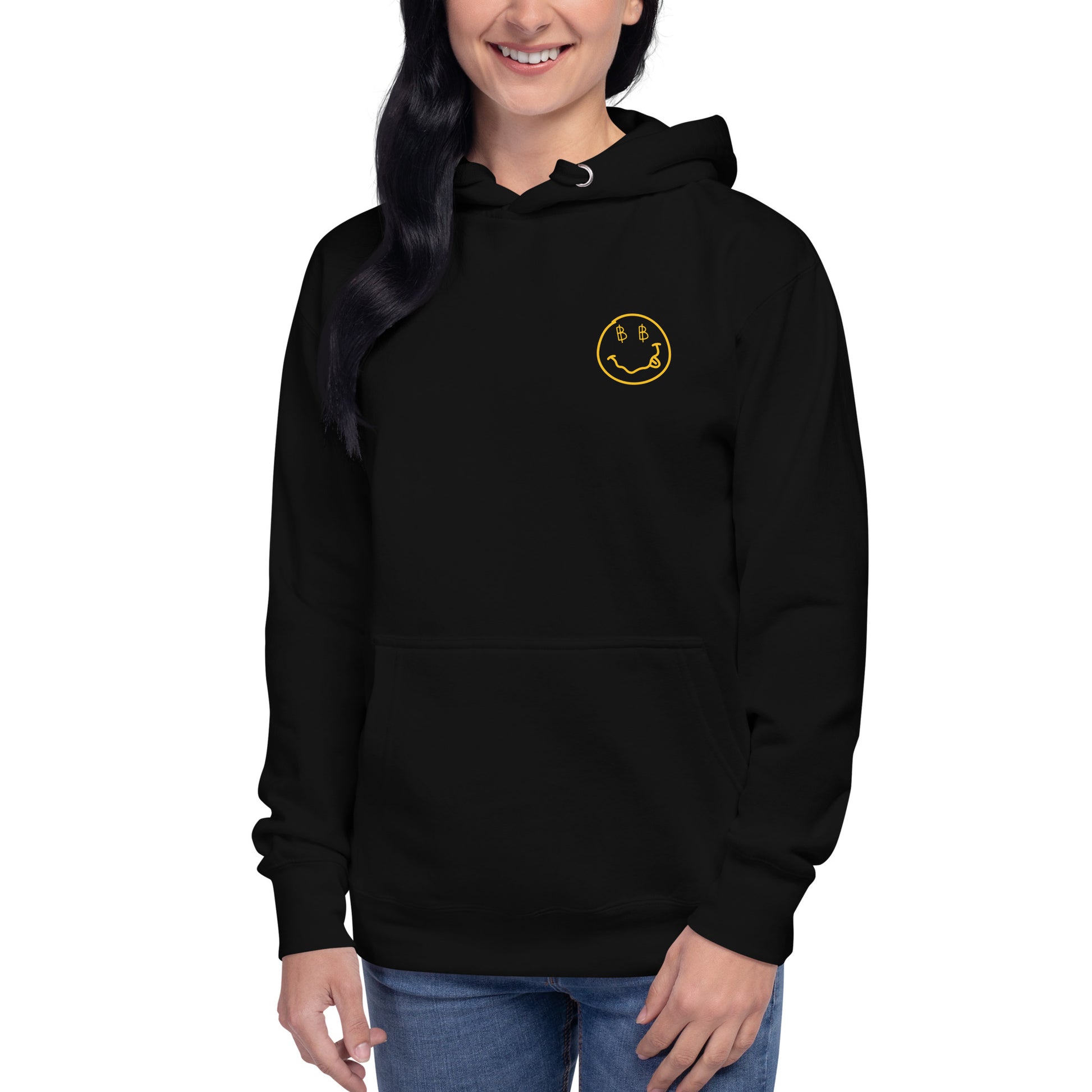 Bequemer Satoshi-Hoodie mit flachen Kordelzügen und Vordertasche – perfekt für den Alltag.