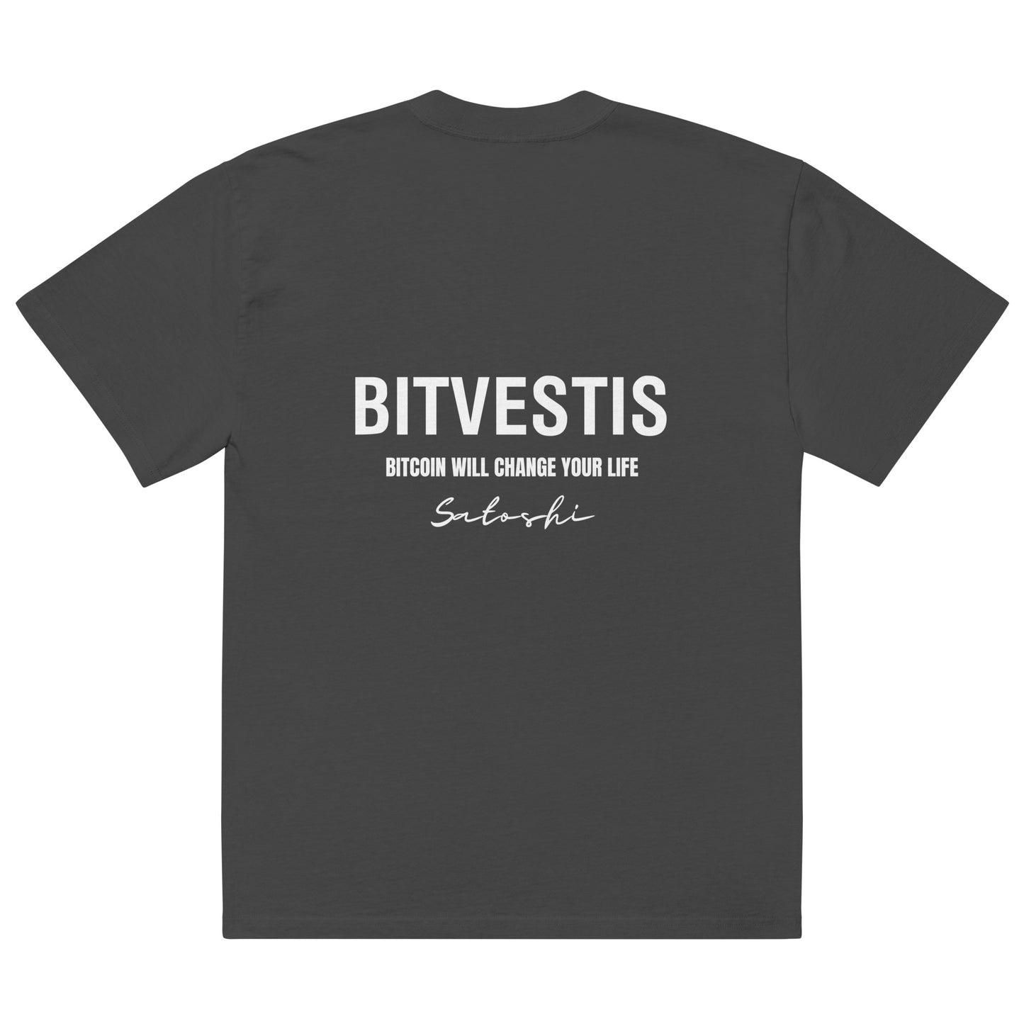Bitcoin Change Your Life Oversized T-Shirt aus hochwertiger Baumwolle mit stilvollem Design.