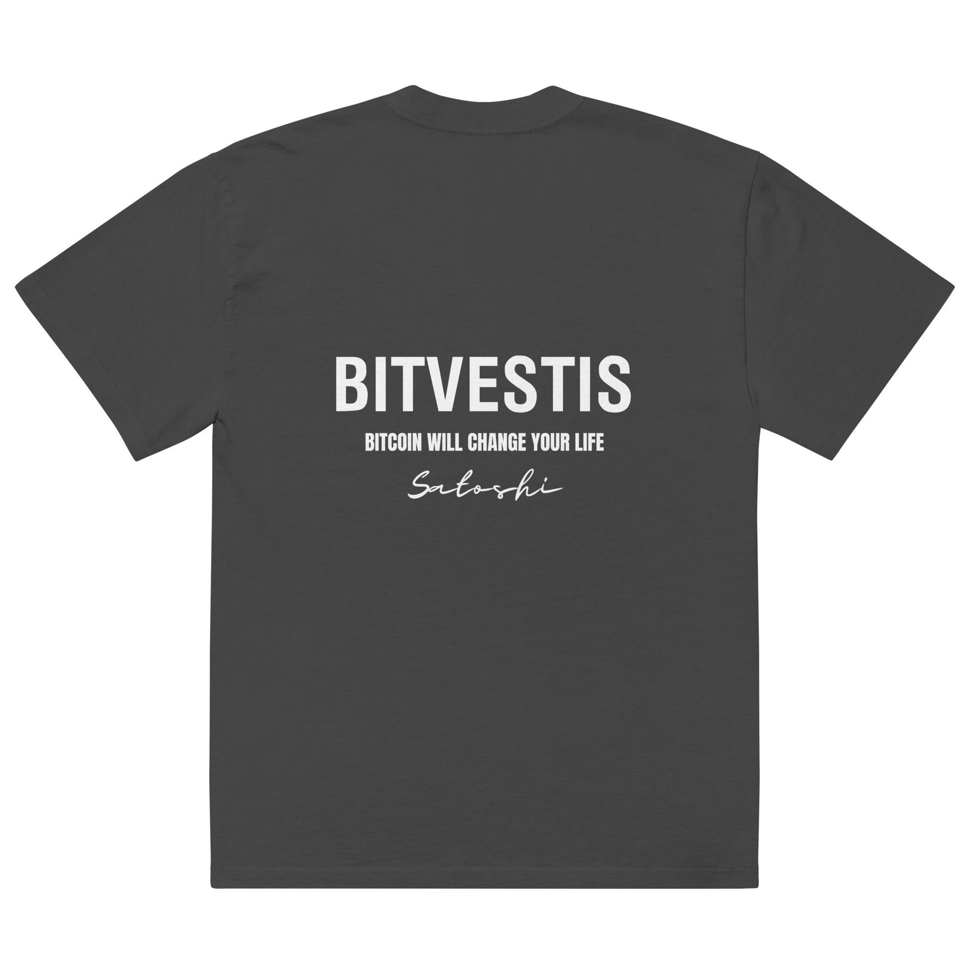 Bitcoin Change Your Life Oversized T-Shirt aus hochwertiger Baumwolle mit stilvollem Design.
