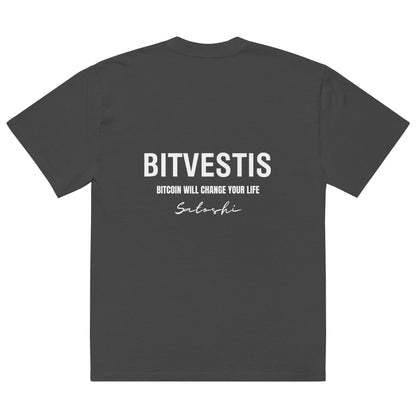 Bitcoin Change Your Life Oversized T-Shirt aus hochwertiger Baumwolle mit stilvollem Design.