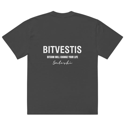 Bitcoin Change Your Life Oversized T-Shirt aus hochwertiger Baumwolle mit stilvollem Design.