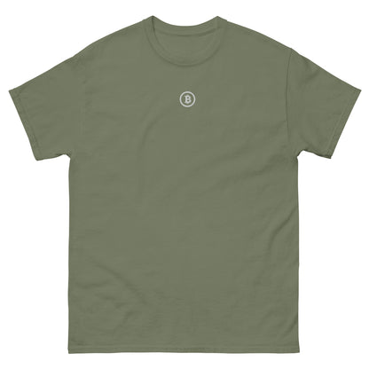 Bitcoin Shirt Olive grün – dezentes ₿ Logo vorne