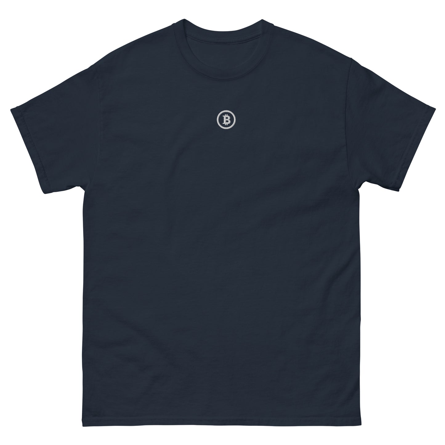 Bitcoin T-Shirt Navy – minimalistischer Stick