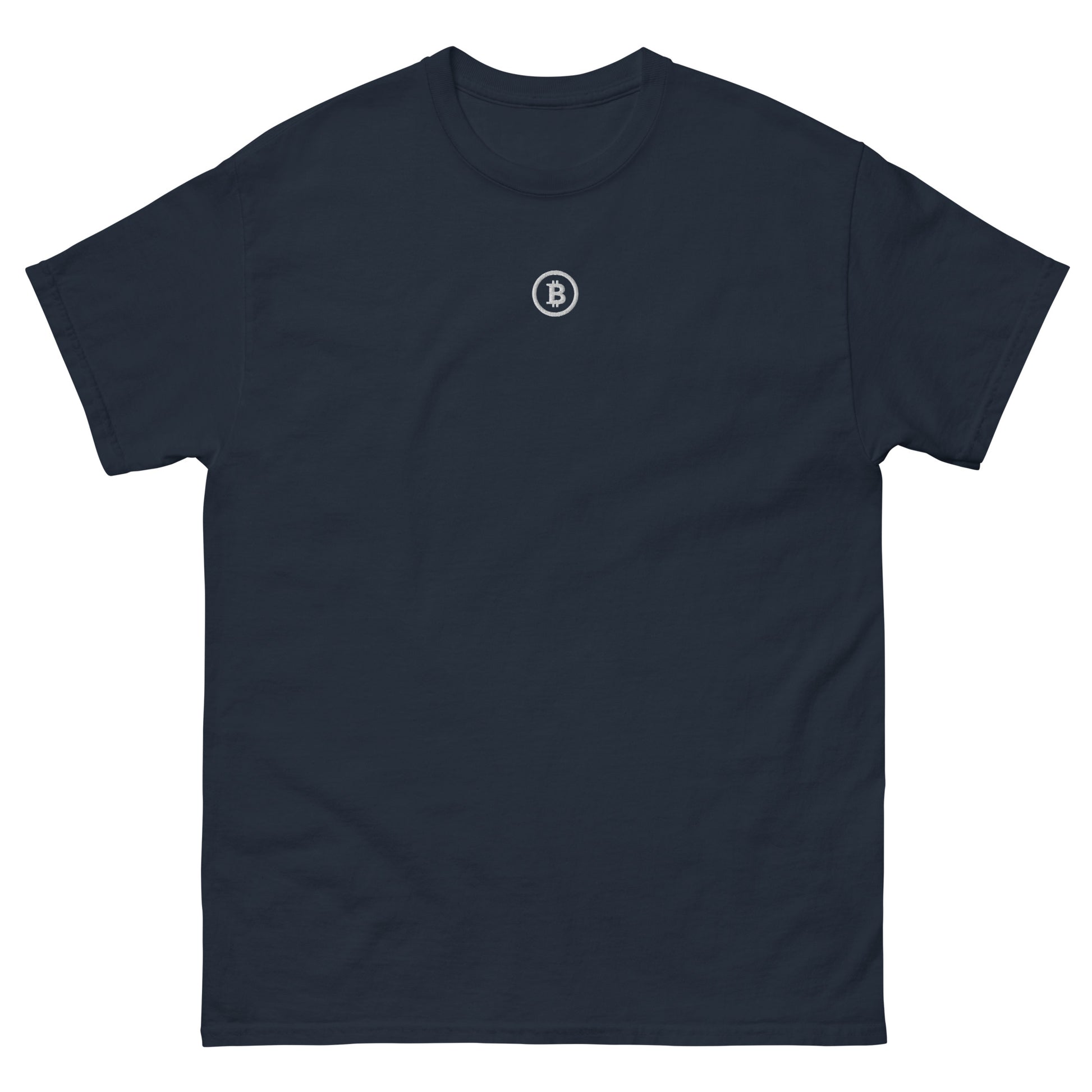 Bitcoin T-Shirt Navy – minimalistischer Stick