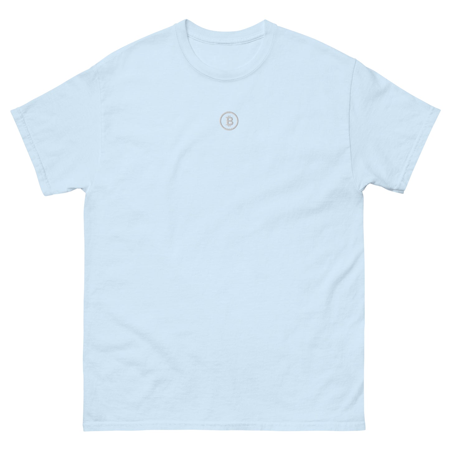 Hellblaues Bitcoin T-Shirt – dezenter Stick vorn