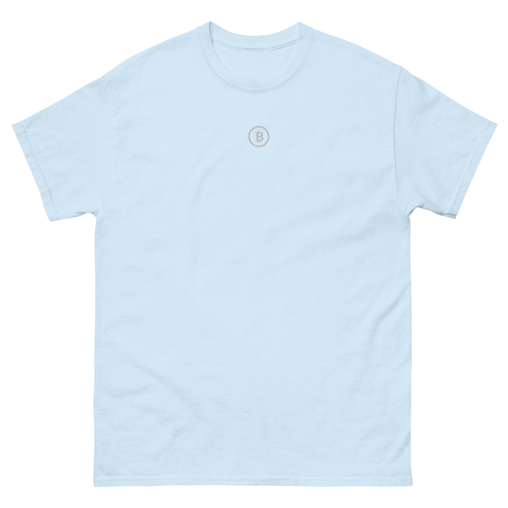 Hellblaues Bitcoin T-Shirt – dezenter Stick vorn
