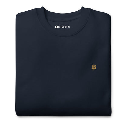 Navy Blau: Klassischer Bitcoin Pullover in Navy Blau mit goldenem ₿-Stick auf der Vorderseite 1a.#btc