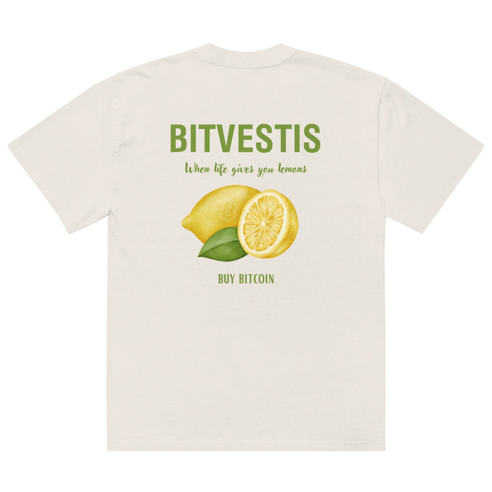 OVERSIZED T-SHIRT-Bitcoin T-Shirt mit dem inspirierenden Slogan "When life gives you lemons, buy Bitcoin"