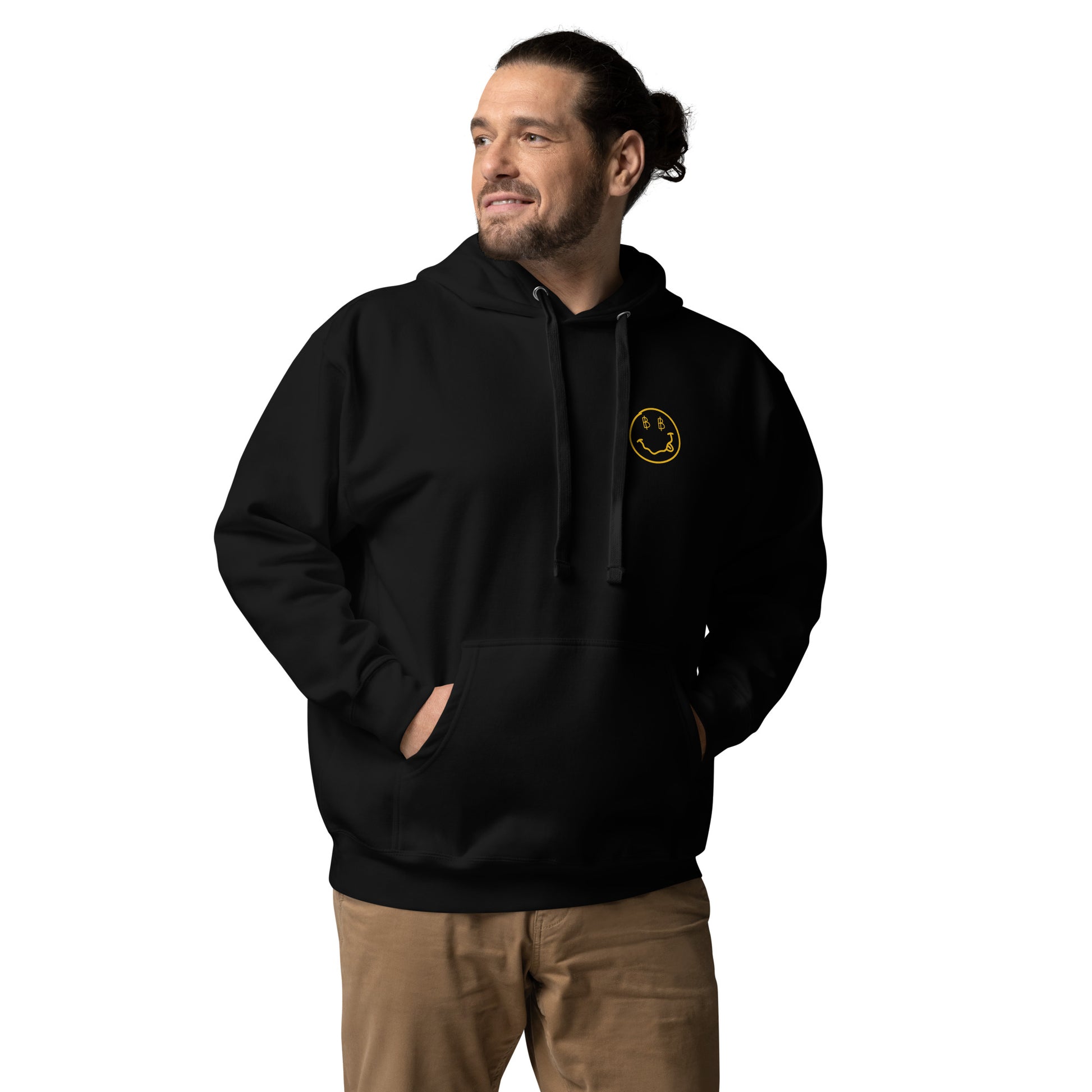 Praktischer Satoshi-Hoodie für Bitcoin-Enthusiasten, individuell personalisierbar für dein Branding.