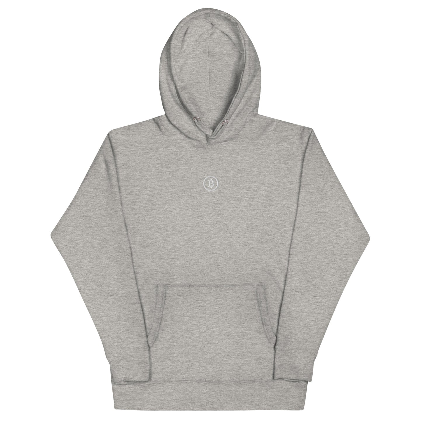 Sportgrauer Bitcoin Hoodie mit gesticktem Bitcoin Logo auf der Brust – Unisex Fit