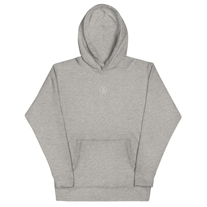 Sportgrauer Bitcoin Hoodie mit gesticktem Bitcoin Logo auf der Brust – Unisex Fit