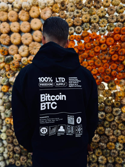 Streetwear-bitcoin-hoodie mit coolem Bitcoin-Print auffälliges Design-Bitcoin Hoodie in Schwarz mit hochwertigem Bitcoin Label Design und bequemer Passform