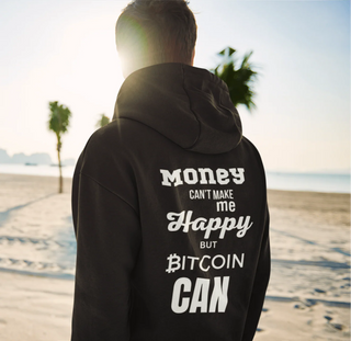 Bitcoin Make Happy Hoodie Schwarz vorne – Streetwear von BITVESTIS