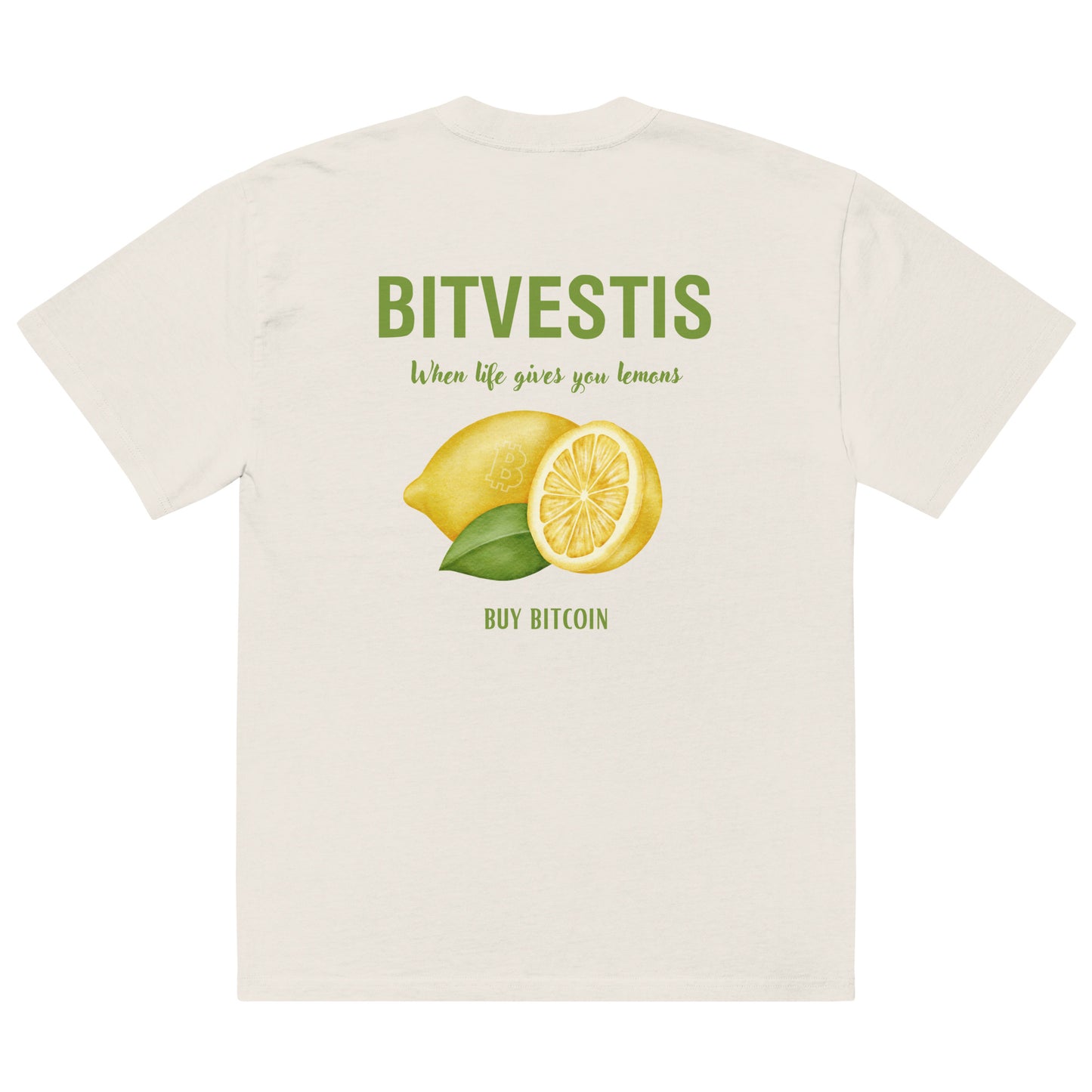 SUMMER 24 BITCOIN LEMON OVERSIZED T-SHIRT-Bitcoin T-Shirt mit dem inspirierenden Slogan "When life gives you lemons, buy Bitcoin"