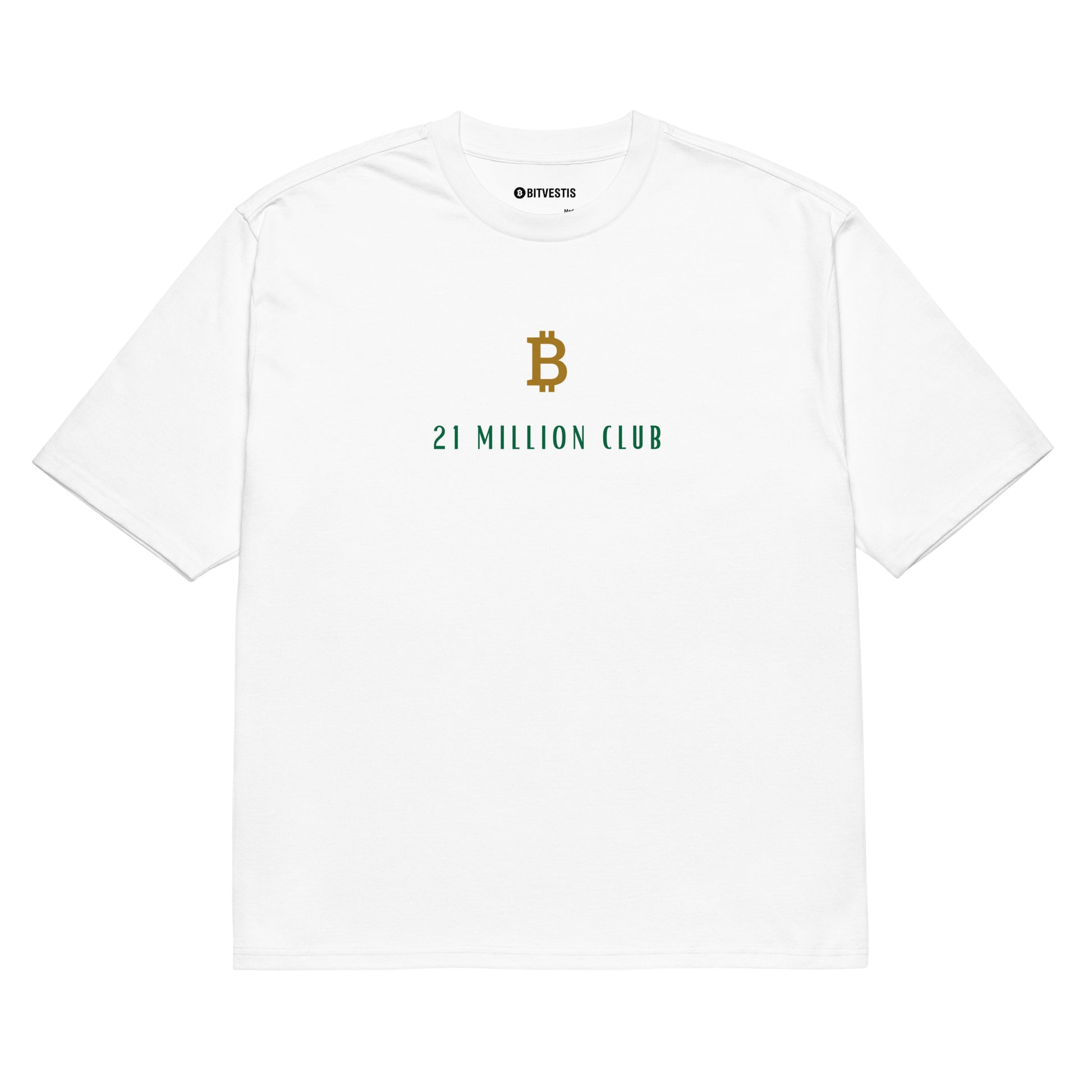 Weißes T-Shirt mit auffälligem Bitcoin-Motiv für moderne Bitcoin-Liebhaber