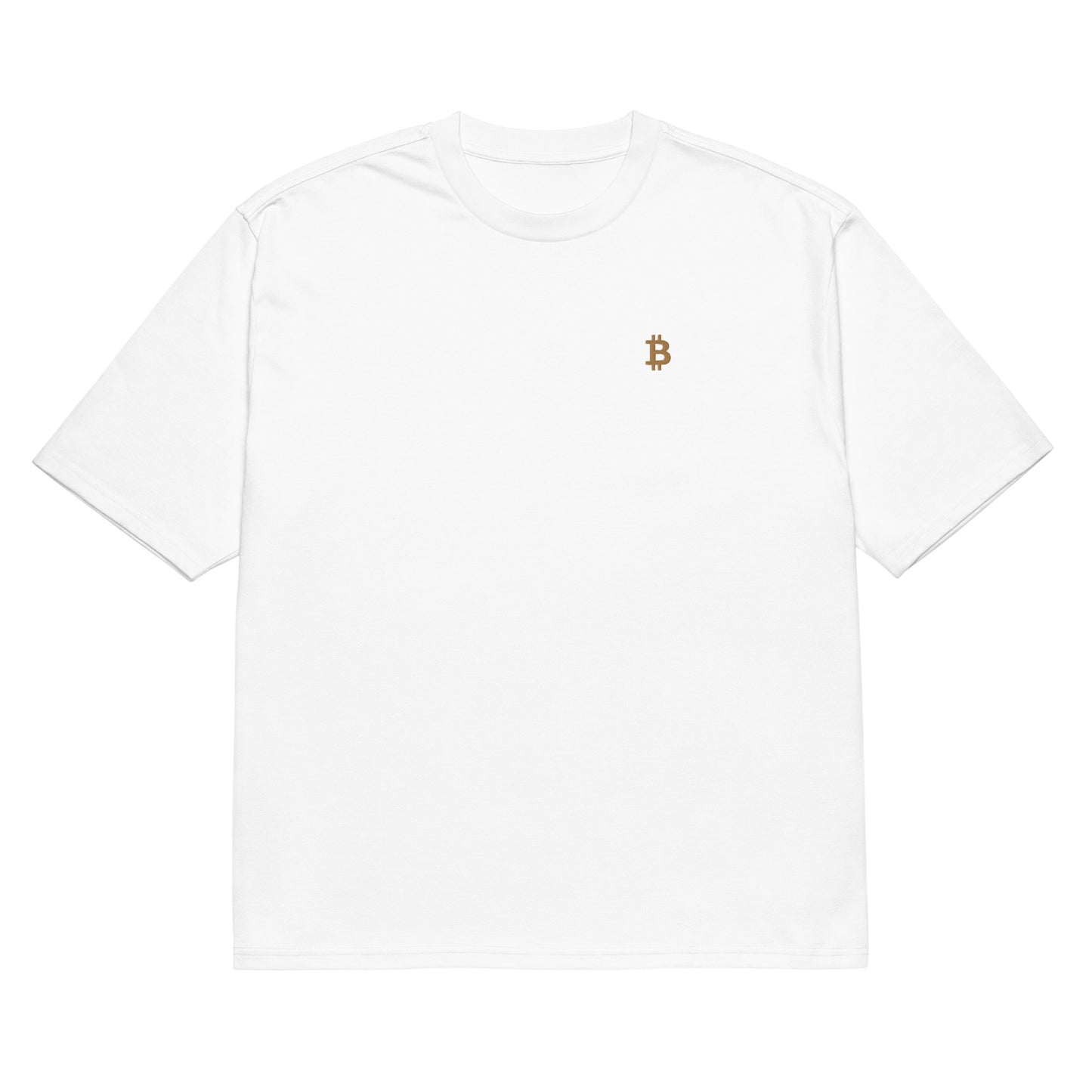 WEISS-Minimalistisches T-Shirt mit kleinem Bitcoin-Logo für dezenten Look
