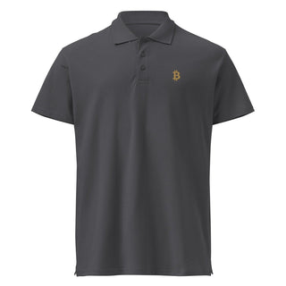 Premium Bitcoin Poloshirt mit Gold Stick in Mouse Grey von BITVESTIS