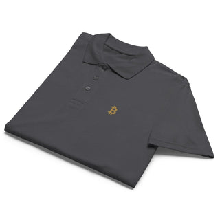 Premium Bitcoin Poloshirt mit Gold Stick in Mouse Grey von BITVESTIS