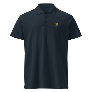 Premium Bitcoin Poloshirt mit Gold Stick in Navy von BITVESTIS
