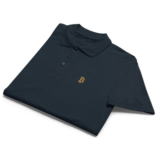 Premium Bitcoin Poloshirt mit Gold Stick in Navy von BITVESTIS