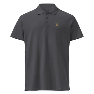 Premium Bitcoin Poloshirt mit Gold Stick in Grau von BITVESTIS