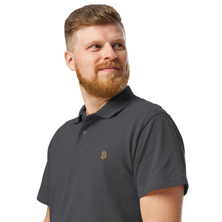 Premium Bitcoin Poloshirt mit Gold Stick in Grau von BITVESTIS