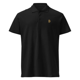 Premium Bitcoin Poloshirt mit Gold Stick in Schwarz von BITVESTIS