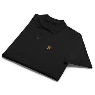 Premium Bitcoin Poloshirt mit Gold Stick in Schwarz von BITVESTIS