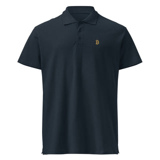 Premium Bitcoin Poloshirt mit Gold Stick in Blau von BITVESTIS
