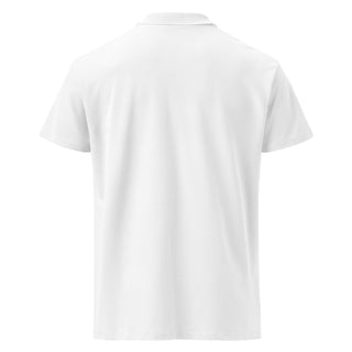 Premium Bitcoin Poloshirt mit Gold Stick in Weiß von BITVESTIS