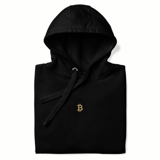 Premium ₿ Gold Stick Hoodie frontal in Schwarz von BITVESTIS