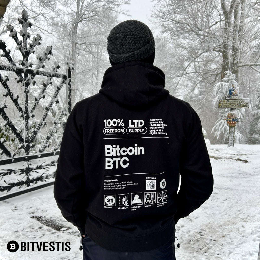 BITCOIN LABEL HOODIE video bullish hoodie btc Bitcoin Hoodie in Schwarz mit hochwertigem Bitcoin Label Design. 