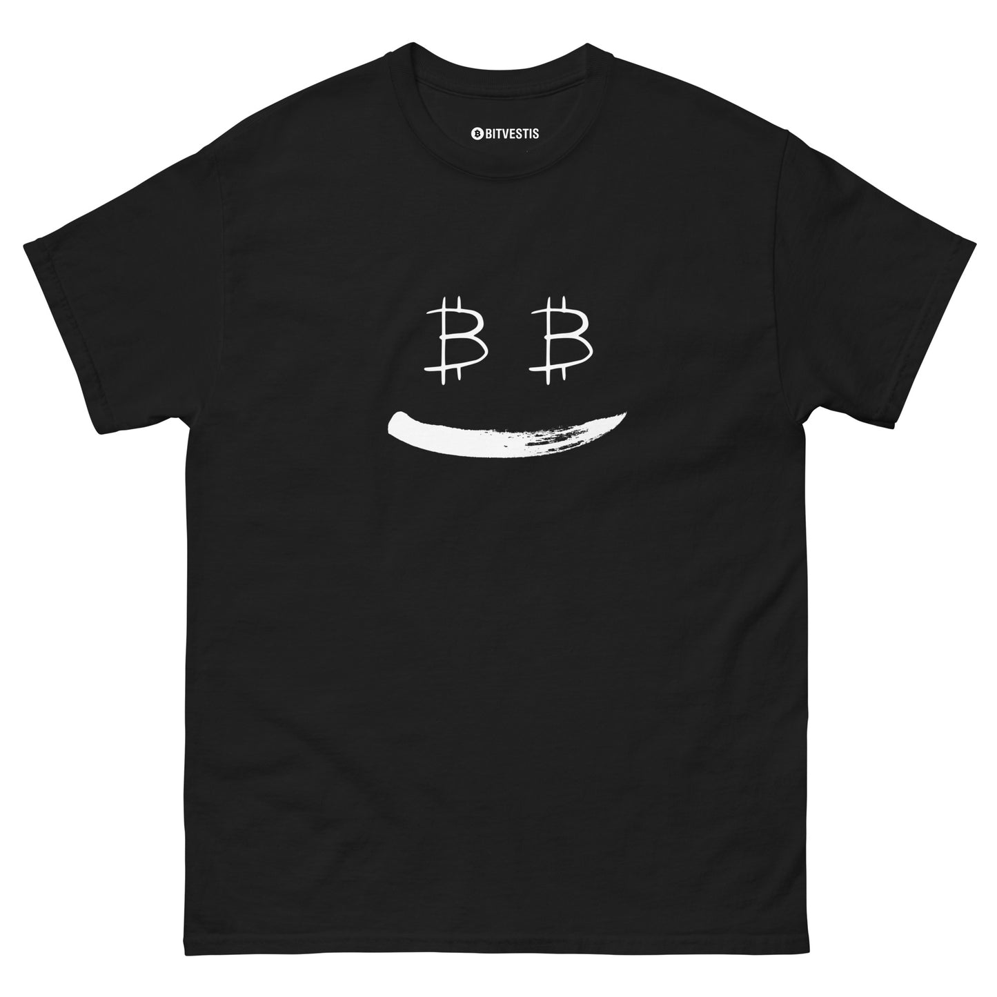 Bitcoin Smile T-Shirt mit hochwertigem Print und Streetwear-Design.