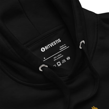 Product mockup 21 Million Club Bitcoin Hoodie in Schwarz – Der perfekte Hoodie mit goldenen Bitcoin-Logo und komfortabler Beuteltasche für jeden Anlass.