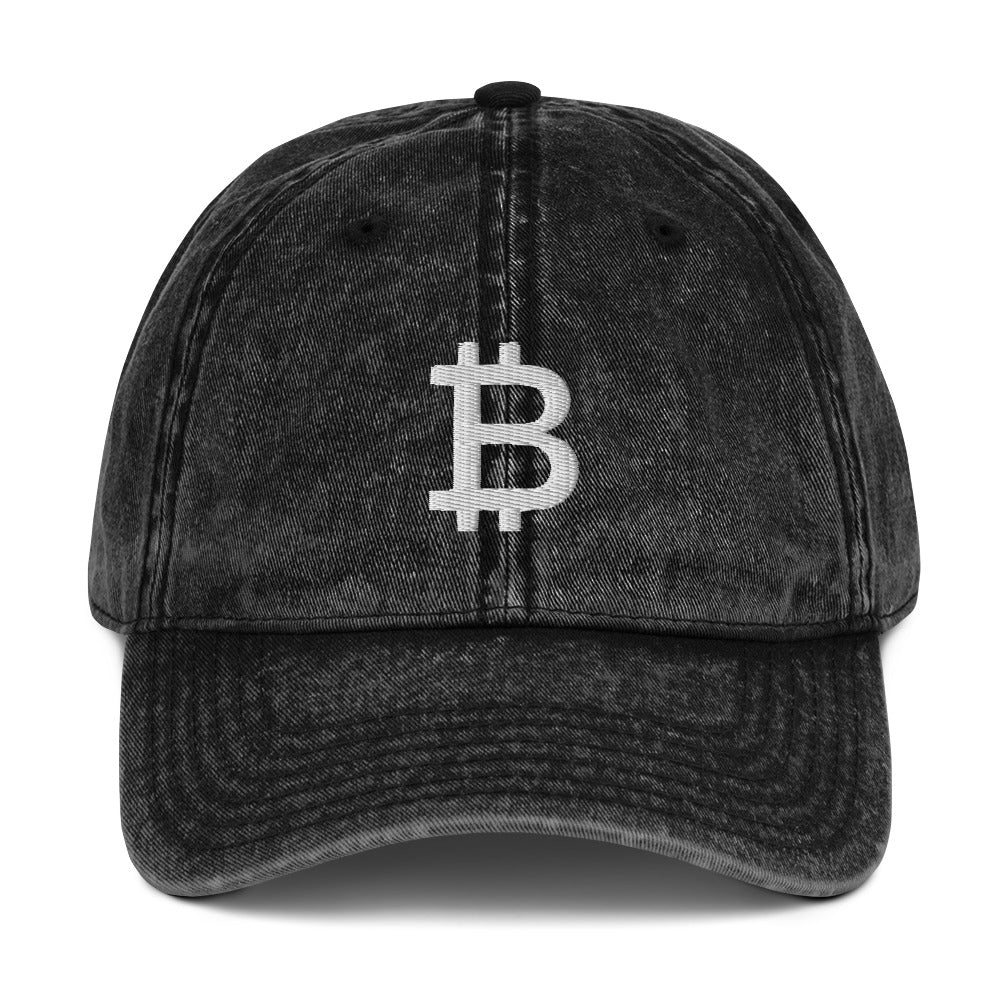 BITCOIN VINTAGE CAP-Bitcoin Baumwoll-Kappe mit gebürstetem Vintage-Stil und verstellbarem Verschluss.
