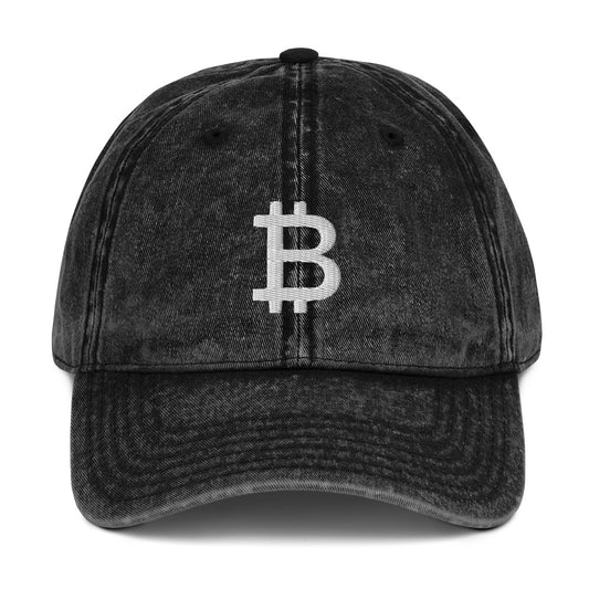 BITCOIN VINTAGE CAP-Bitcoin Baumwoll-Kappe mit gebürstetem Vintage-Stil und verstellbarem Verschluss.
