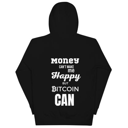Bitcoin Hoodie mit 'Money can't make me happy, but Bitcoin can'-Print für Krypto-Fans – Komfort und Style in einem.