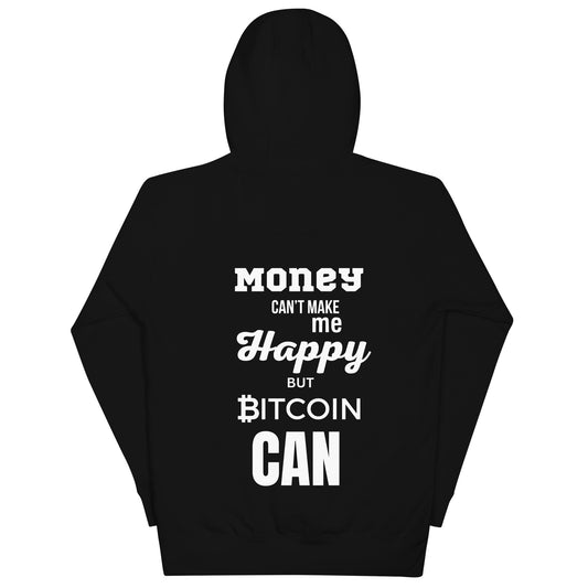 Bitcoin Hoodie mit 'Money can't make me happy, but Bitcoin can'-Print für Krypto-Fans – Komfort und Style in einem.